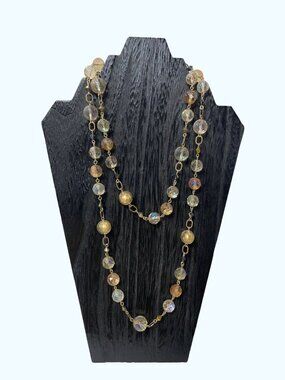 Vintage Gold Tone Aurora Borealis Crystal Bead Necklace With Lobster Clasp